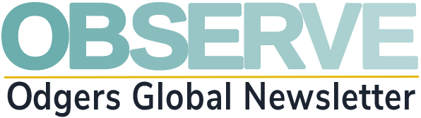 Observe logo for the Odgers global newsletter, image featuring teal text